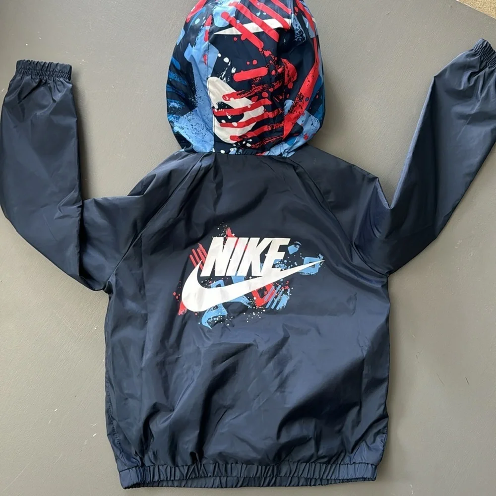 Nike Boys Windbreaker Navy and Red Graphic 3/4T